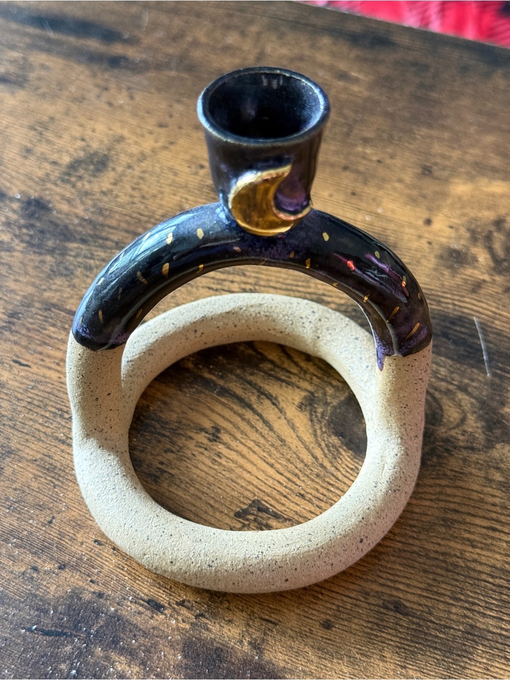 Handcrafted Ceramic Ring Candle Holder in Purple and Sand